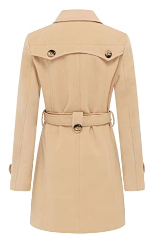 Wantdo Women's Pea Coat Belted Woolen Coat Mid Length Overcoat Khaki Xl #TOP1