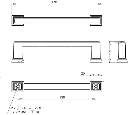 Miniatura 2 de Richelieu Hardware BP795128AE Mirabel Collection - Tirador de transición de centro a centro, de 5 116 pulgadas (5.039 in) de centro a centro, para