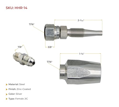 Image of Mytee Products 2Pcs Hydraulic Hose Field Repair Kits 1 /4 inch Steel Female JIC w /Adapter - Reusable Hydraulic Fittings for Wire Hydraulic Hose Compatible w / R2, R16, R17, R19-1 /4 inch Inner Diameter