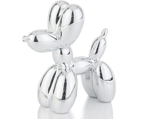 AMOIENSIS Shiny Silver Balloon Dog Statue Decor, 4 inch Small Knick Knacks Balloon Dog Animal for Desk Shelf Decor