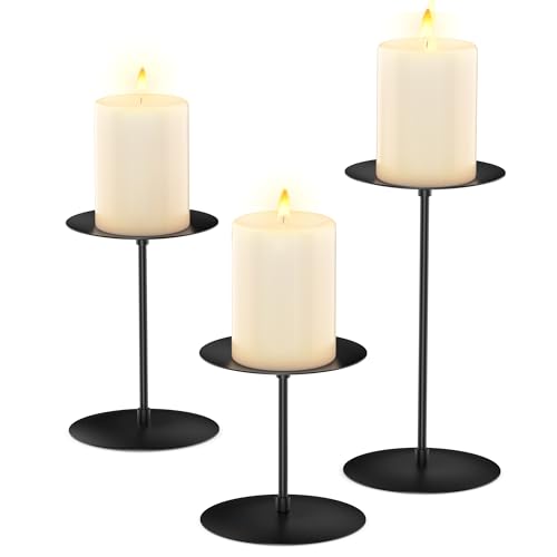 Uppsättning av 3 ljusstakar svart av metall, ljushållare för blockljus/blockljus, ljushållare för bordsdekoration, bröllop, halloween, juldekoration