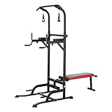 TLSUNNY Power Tower with Bench, Pull Up Bar Dip Station, Power Tower Dip Station, Training Workout Equipment, Height Adjustable Pull Up Tower w/Folding Bench 4 Ropes, Strength Training, Home Gym