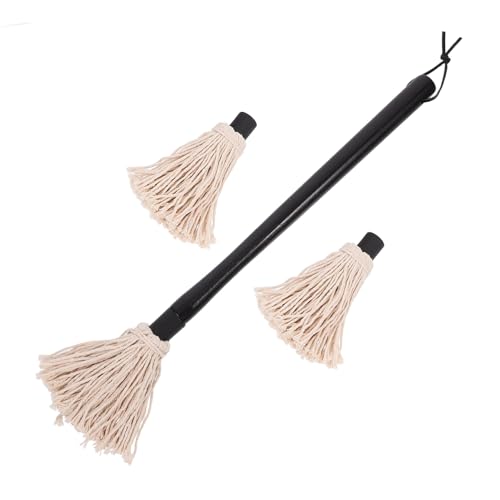 COLLBATH 2 Pack Bbq Mop Brush Set Grill Basting Mop Wooden Handle Barbecue Accessory for Sauce Oil and Marinade