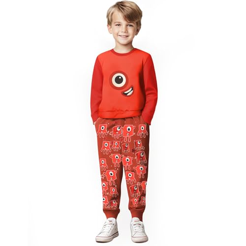 Image of Boys Girls Numbers Long Shirts and Pants Sets Cartoon Little Kids Casual Daily Homewear for 3-10 Years (Red, 110)