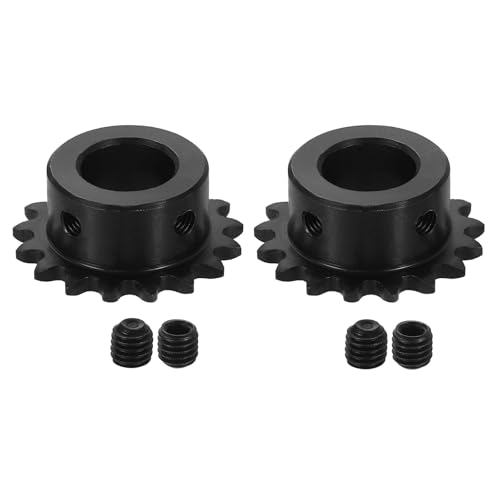 uxcell 2 Pcs #25 Chain Roller Sprocket 15mm Bore, 17 Tooth C45 Carbon Steel ANSI #25 Roller Sprocket Round Hole with Set Screws for ISO 04C Chain