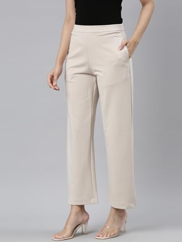 Image of GO COLORS Stretch Rayon Blend Ponte Wide Pants Full Length for Women| Breathable, High Rise
