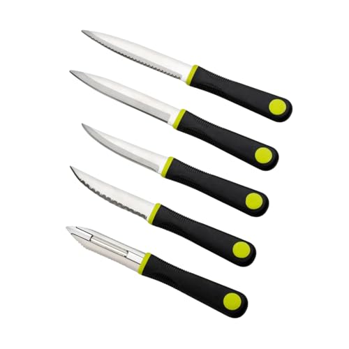 Image of Premium Soft Grip Stainless Steel Blade Knife Set with Peeler Combo Pack of 5 Multipurpose Kitchen Cutting Knives for Vegetables Fruits Utility Chopping and Slicing Tools