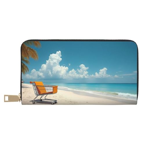 Minimalist Orange Cart Print Wallet Women, Leather Bifold Multi Card Wallet, Long Purse Women's Wallets