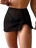 MakeMeChic Women's Sheer Mesh Swim Cover Up Skirt Swimsuit Beach Cover Up Black Solid M