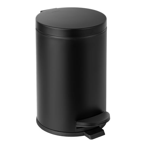 Top 10 Picks for the Best Bathroom Garbage Can with Lid 10 Cesun 1.2 Gallons Small Black Trash Can, Bathroom Garbage Can with Lid and Foot Pedal, Mini Round Wastebasket for Bathroom, Bedroom, Office, 4.5 Liters / 1.2 Gallons, Matte Black