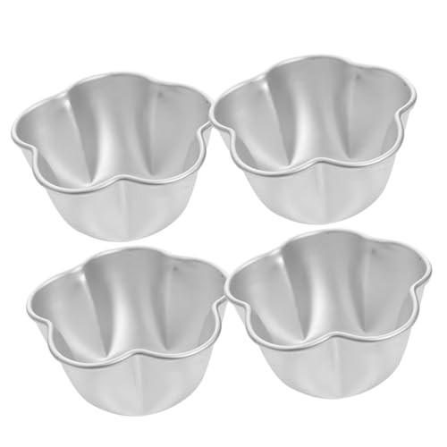 TEMPNAP 4個 アルミ合製花型エッグタルト型 ノンスティックプディングカップ カップケーキマフィン対応 家 レストラン ベーカリー用