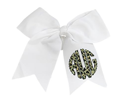 Kenzie's Boutique Handmade Personalized Leopard Monogram Hair Bow for Girls - Cheetah Monogram Hair Tie - Accessory Back to School - Custom White Pink Preppy Bow - Cheer 8