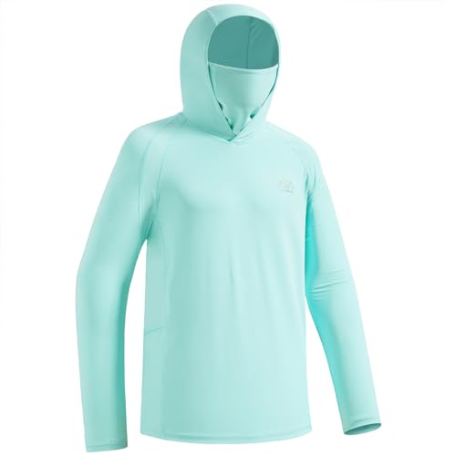 Mens UPF 50 Hoodie Shirt with Mask Long Sleeve Permanent UV Sun Protection Neck Gaiter Performance T for Outdoor product thumbnail 17
