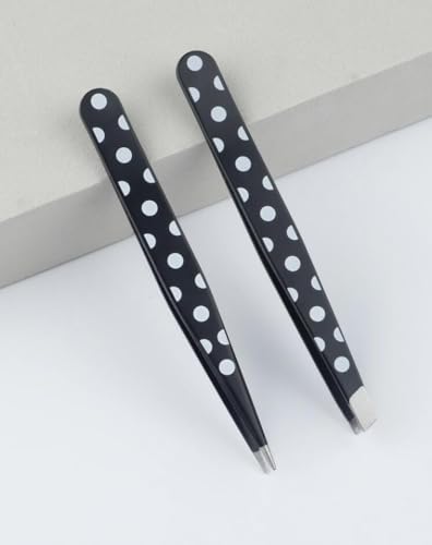 2pcs eyebrow tweezers black polka dot