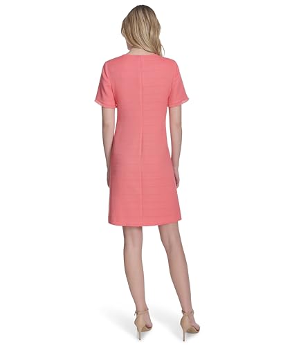 Image of Tommy Hilfiger Women's Pleated Trim Short Sleeve High Neck Shift Mini Dress