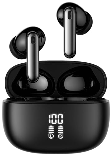 Wireless Earbuds, Bluetooth 5.4 Headphones in Ear with HiFi Stereo Deep Bass, 4 ENC Noise Cancelling Mic Wireless Earphones 48H Playtime, Bluetooth Earbuds LED Display, IP7 Waterproof, Bright Black