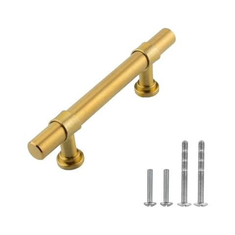 Modket 10 Pack Brushed Gold Satin Brass T Bar Cabinet Handle 304 Stainless Steel — 5" Overall Length, 3" (76mm) Hole Center, Cabinet Door Drawer Hardware/Dresser Cover