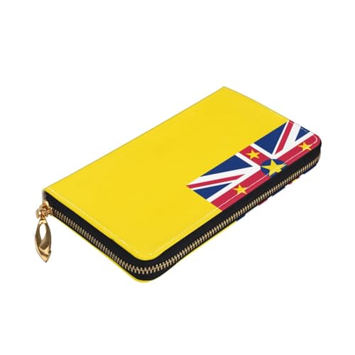 Leather Women Wallets, Long Credit Card Holder, Flag of Niue Print Billfold Clutch & Travel Purse Large Capacity3