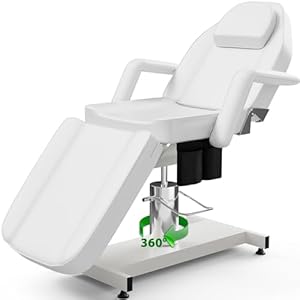 OKAKOPA Tattoo Chair Facial Bed for Esthetician, 360 Swive Upgraded Hydraulic Spa Lash Chair, Tattoo Bed for Client w/Super Large Pump for More Stability, Professional Massage Bed, White