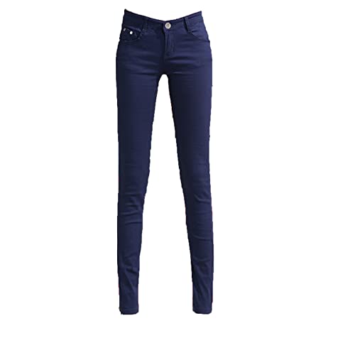 Mid Rise Skinny Jeans for Women Classic Stretch Slim Fit Denim Pants Casual Colored Slimming Tapered Jean (Dark Blue,27)