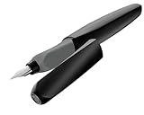 Pelikan, Pluma Estilográfica Twist, Diseño Ergonómico, Plumilla de Acero Inoxidable, Incluye Cartuchos de Tinta Azul Borrable, Color Negro
