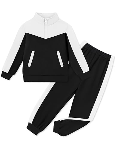 Boys Clothes Solid Color Block Kid Boys' Clothing Sets Stand Collar Half-Zip Sweatsuit 2pcs Outfits with Pocket 6-12y