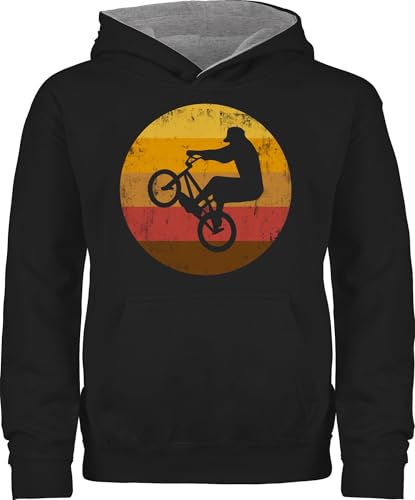 Pullover Kinder Hoodie Jungen Mädchen - Sport Kleidung - Radsport Geschenk BMX Fahrer Geschenk Radfahrer I - 152 (12/13 Jahre) - Schwarz/Grau meliert - outfits 25. geburtstag rad kinderhoodie mtb
