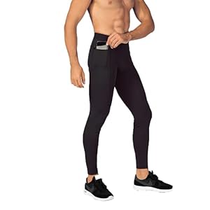 Yuerlian Mens Compression Activewear Leggings Cool Dry Sport Training Pants Running Gym Workout Tights with Zip Pockets
