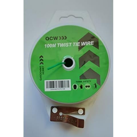 OCW 100m Green Garden Plant Twist Ties. Plastic Coated Support Wire with Cutter (1) Cover
