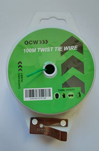 OCW 100m Green Garden Plant Twist Ties. Plastic Coated Support Wire with Cutter (1)