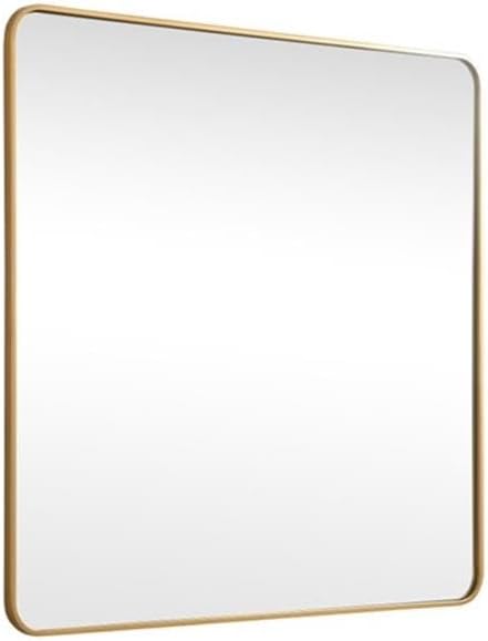 Pemberly Row 48" x 48" Square Metal Mirror, Brass Finish, Rounded Corners, Slim Profile, Flat Glass, Modern Accent Mirror for Living Room, Entryway, Bathroom, or Office Decor