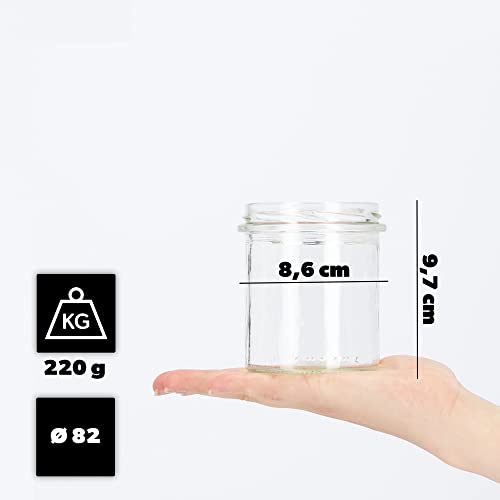 KADAX Słoiki na dżem 350 ml z zakręcaną pokrywką fi82 mm, małe słoiki na przetwory z pokrywką, słoiki na przetwory do gotowania, konserwowania i konserwowania, słoiki zakręcane (sad, 10 sztuk)