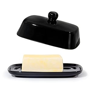 Theo&Cleo Butterdose - Hochwertige Butterglocke aus Keramik - Butter Dish für alle gängigen Butter (250g) - Butterschale Porzellan (Schwarz)