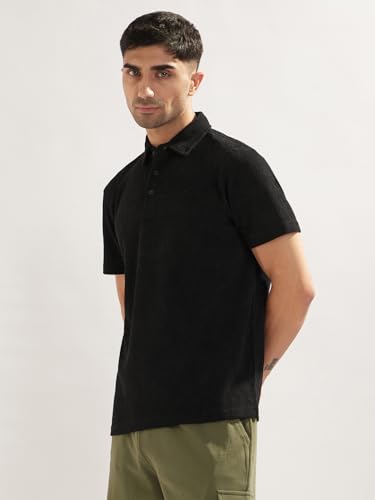 Image of Nobero Textured Polo T-Shirt for Men | Polo T-Shirts for Men | Regular Fit | Textured Fabric | Contrast Collar | Casual & Smart Casual