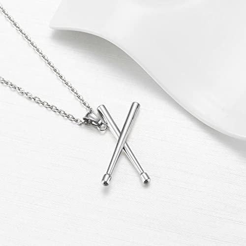 Rock Drum Stick Pendant Necklace for Men Stainless Steel Cross Drumstick Necklace, Drummer Music Charm Memorial Keepsake Jewelry3