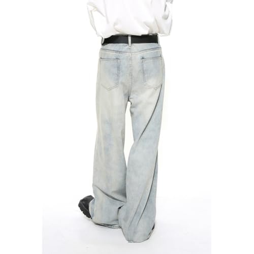 XYGJZ Mid Waisted Wide Leg Jeans for Men Light Wash Denim Loose Fit Denim Pants3