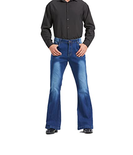 Men's Vintage Stretch Bell Bottom Fit Classic Relaxed Comfort Flared Retro Leg Disco Denim Jeans Pants