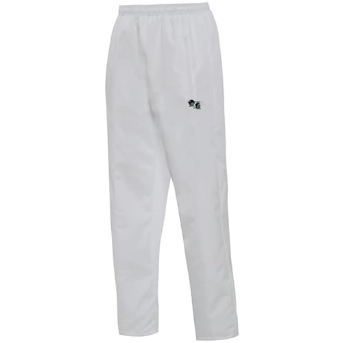 Men's Waterproof Bowling Trousers – White, Windproof, Elasticated Waist with Embroidered Bowls Logo- Unisex Bowling Pants with Pockets (Bowling Trouser 3XL)