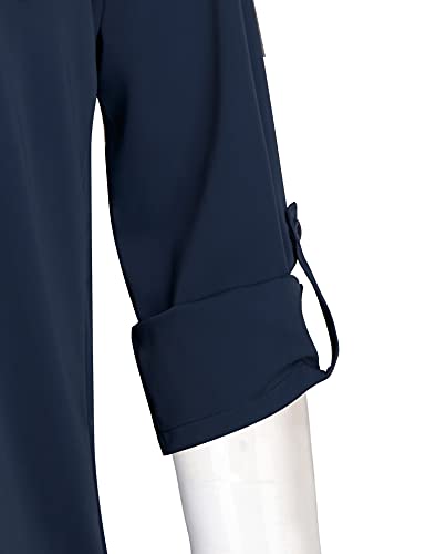Lotusmile Plus Size Chiffon Blouses, 3/4 Sleeve Button Down Office Ladies Tops For Fall Collared Blouses For Women Business Casual Relaxed Fit Formal Wear Evening Tops Long Sleeve Blue Blouses #TOP3