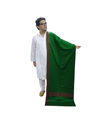 Traditional Green Wool Shawl with Decorative Border, Winter Wrap for Men and Women-image-29