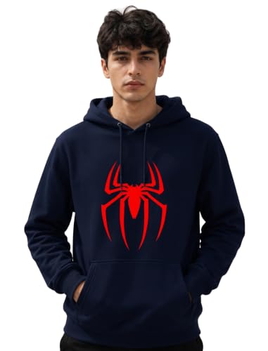 Image of More & More HOODMASTER Men's Cotton Hoodie Sweatshirt with Full Sleeves Regular Fit Solid Pattern Spider Printed Theme Hooded Neck and Standard Length | Cotton Hoodie Sweatshirt for Men