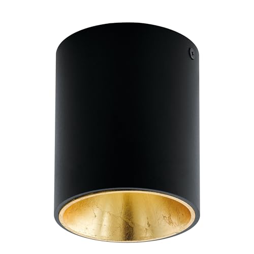 EGLO LED Deckenleuchte Polasso, Deckenlampe aus Metall in Schwarz und Gold, Wohnzimmerlampe warmweiß, Ø 10 cm