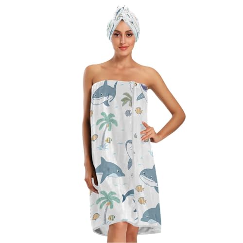 Bulletgxll Playful Animals Women's Shower Wrap Towel Set of 3 Adjustable Spa Body Wrap Super Absorbent Bathrobe with Hair Towel & Headband