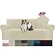 YSTELLAA Samt Sofa Überzug 3 Sitzer, Stretch Sofabezug, Sofaschoner rutschfest, Elastischer Couch Überzug, Sofa Cover Mit Armlehnen, Couchüberzüge Sofaschutz Katze, Beige