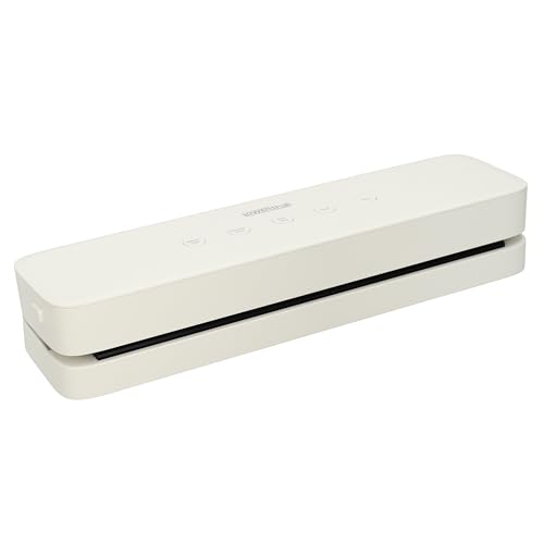 Löwenthal® Sellador al vacío, con 5 bolsas de vacío, cuchillo integrado, función exclusiva, barra de soldadura ancha, máquina de soldar, sellador al vacío, 37,2 x 9,5 x 6,2 cm, color blanco