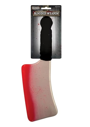 HENBRANDT Large Bloodied Meat Cleaver 35cm Halloween Bloody Knife Prop Weapon Large Fake Kitchen Knife with Blood Splatter Trick or Treat Halloween Fancy Dress Costume Accessories
