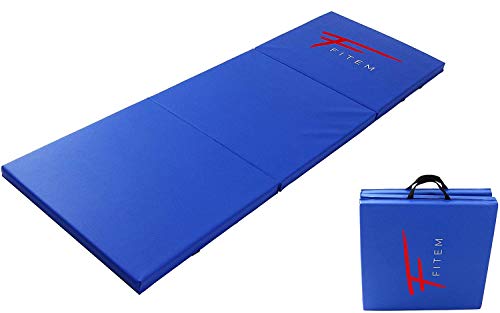Fitem Tapis de Sol Pliable Epais Haute Gamme Taille 180 x 60 x 4 cm avec Poignets de Transport pour Gym, Yoga, MMA, Sport, Gymnastique, Fitness, Pilates, Musculation