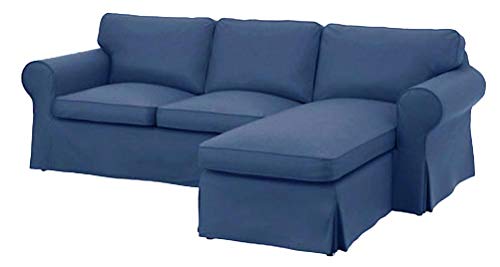 The Dense Cotton Ektorp Loveseat with Chaise Lounge Sectional Cover Replacement is Made for IKEA Ektorp Two Seat Chaise (Four Seat) Sofa Slipcover (Heavy Cotton Blue)