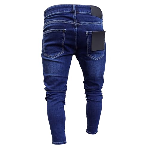Men's Knee Hole Moto Biker Jeans Ripped Skinny Ankle Zipper Denim Pants Slim Distressed Tapered Leg Jean2
