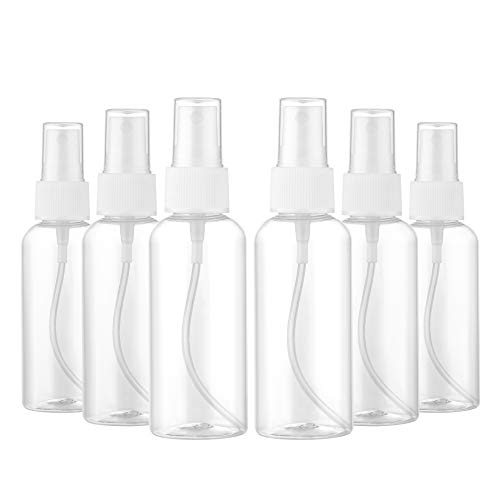 2oz Spray Bottle Refillable Empty Fine Mist Plastic Mini Travel Bottle 6 Pack Makeup Cosmetic Liquid Containers for Hairstyling Cleaning Plants with Labels (2oz)
